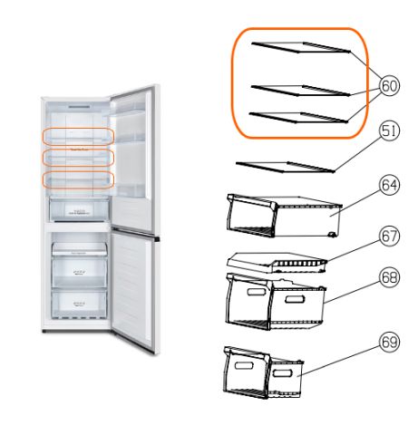 Cristal, Bandeja... medios y superior HISENSE RB390N4AW1 NUEVA. Fondo: 39 cms, Ancho: 49 cms. Con plasticos Cristal, Bandeja... medios y superior HISENSE RB390N4AW1 NUEVA. Fondo: 39 cms, Ancho: 49 cms. Con plasticos