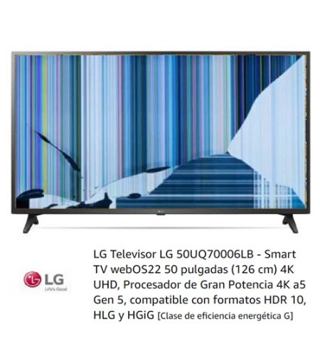 LG 50UQ70006LB NUEVO, Con pantalla - panel rota, para despiece. SIN MANDO A DISTANCIA.
