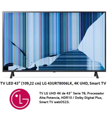 LG 43UR78006LK, NUEVO, Con pantalla - panel rota, para despiece. SIN MANDO A DISTANCIA. LG 43UR78006LK, NUEVO, Con pantalla - panel rota, para despiece. SIN MANDO A DISTANCIA.
