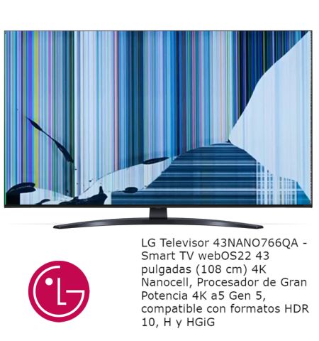 LG 43NANO766QA NUEVO, Con pantalla - panel rota, para despiece. SIN MANDO A DISTANCIA. LG 43NANO766QA NUEVO, Con pantalla - panel rota, para despiece. SIN MANDO A DISTANCIA.