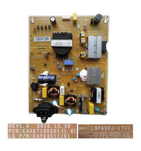Fuente de Alimentación LG EAX67189201 (1.6) EAY64511101 LGP49DJ-17U1, LG 49UK6300MLB Fuente de Alimentación LG EAX67189201 (1.6) EAY64511101 LGP49DJ-17U1, LG 49UK6300MLB