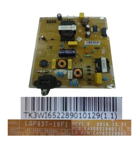 Fuente Alimentación EAX68210401(1.7), TK3WI652289010129(1.1), EAY65228901, LGP43T-19F1, LG 43LM6300PLA Fuente Alimentación EAX68210401(1.7), TK3WI652289010129(1.1), EAY65228901, LGP43T-19F1, LG 43LM6300PLA