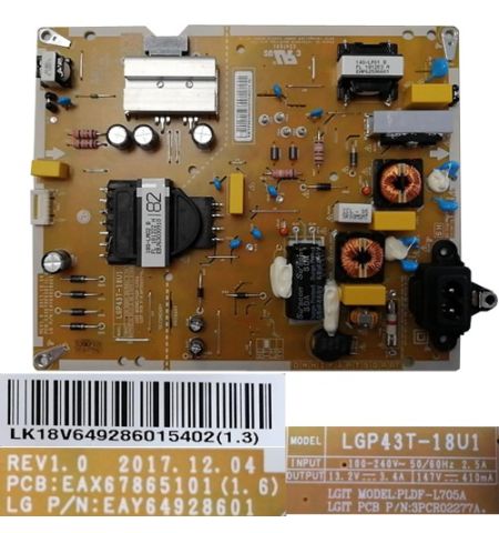Fuente Alimentación EAX67865101(1.6), LG 43UK6950PLB Fuente Alimentación EAX67865101(1.6), LG 43UK6950PLB