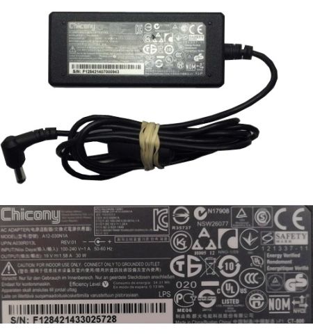 AC Adapter, Cargador... Chicony A12-030N1A 19V Black SWAP/USADO AC Adapter, Cargador... Chicony A12-030N1A 19V Black SWAP/USADO
