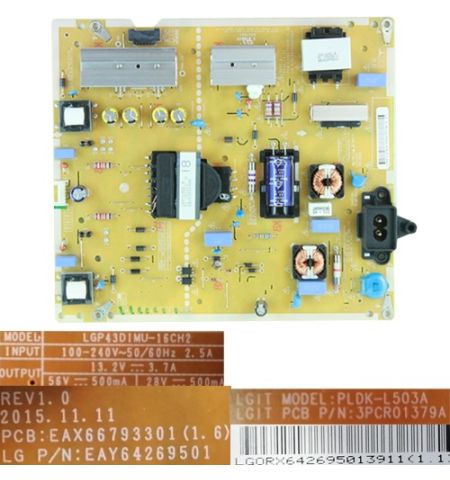 Fuente Alimentación EAX66793301 (1.6), EAY64269501, PLDK-L503A, 3PCR01379A, LG 43UH650V