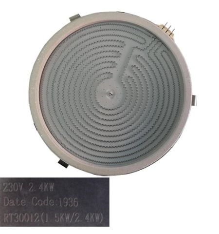 Resistencia Vitro Doble RT30012, 30cm, 230V, 2.4 Kw, Cata TD 6003 BK Resistencia Vitro Doble RT30012, 30cm, 230V, 2.4 Kw, Cata TD 6003 BK