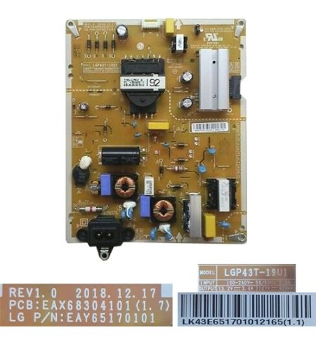 Fuente Alimentación EAX68304101(1.7), LGP43T-19U1 LK43E651701012165(1.1) LG 43UM7500PLA Fuente Alimentación EAX68304101(1.7), LGP43T-19U1 LK43E651701012165(1.1) LG 43UM7500PLA