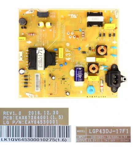 Fuente Alimentación EAX67264001(1.5), EAY64530001 LGP43DJ-17F1 LG 43LK5900PLA Fuente Alimentación EAX67264001(1.5), EAY64530001 LGP43DJ-17F1 LG 43LK5900PLA
