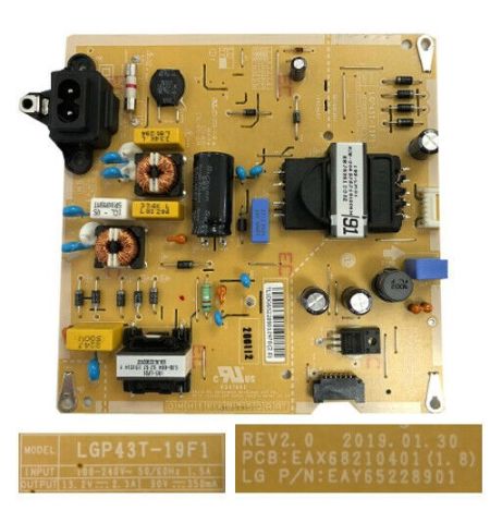 Fuente Alimentación REV2.0 EAX68210401(1.8),EAY65228901, LGP43T-19F1, LG 43LM6300PLA
Fuente Alimentación REV2.0 EAX68210401(1.8),EAY65228901, LGP43T-19F1, LG 43LM6300PLA
