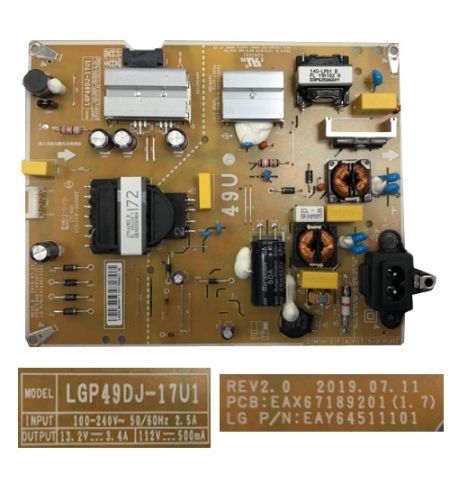 Fuente Alimentación LG 49UM7050PLF LGP49DJ-17U1 REV2.0 EAX67189201 (1.7) EAY64511101 Fuente Alimentación LG 49UM7050PLF LGP49DJ-17U1 REV2.0 EAX67189201 (1.7) EAY64511101